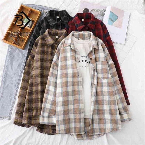 Invierno Mujeres Red Plaid Manga completa Grueso Cálido Camisa de lana Chaqueta Vintage Oversize Tops Elegante Chica Primavera Outwear T0N437T 210922