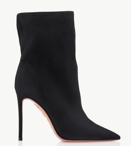 Bottines d'hiver pour femmes en cuir suédé velours botte Aquazzuras Matignon Bootie 105mm talons fins sexy talon haut bout pointu avec boîte