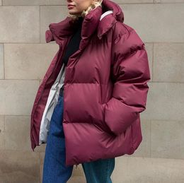 Inverno feminino algodão para baixo inverno moda feminina solto grosso com capuz zíper parkas casaco feminino sólido casual bolsos quentes outwear