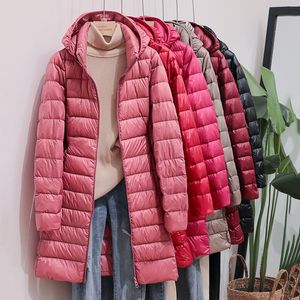 Chaquetas de plumón para mujer, abrigo informal ultraligero largo, chaqueta acolchada, Parka con capucha, abrigos cálidos de talla grande 5XL