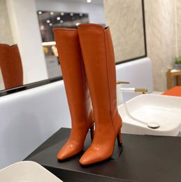 Bottes d'équitation à talons hauts pointus pour femmes, chaussures de marque de luxe, à la mode, de styliste, à la mode, hiver