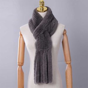 Winter Dames Echt Echt Rex Konijnenbont Hand Gebreide Sjaal Sjaals Cowl Ring Sjaals Wraps Haarband Street Fashion Kwastje 220114