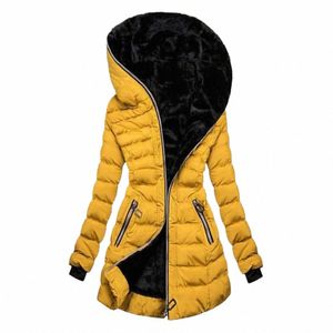 Chaqueta de mujer de invierno Abrigo de color sólido Cierre de cremallera Cintura delgada Abrigo acolchado con capucha para mujeres al aire libre f7Zf #