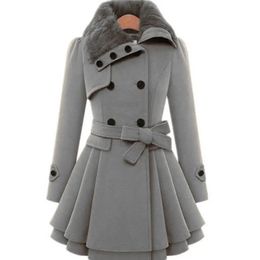 Hiver veste femme coupe-vent manteau Double boutonnage ceinture automne et hiver Style coréen mince revers manteau chaud peluche épais 240109