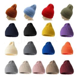 Femmes d'hiver garder au chaud chapeaux tricotés Party Favor coréen décontracté bord roulé bonnet à tricoter couleur unie Winters chapeau de fil de laine résistant au froid DE872