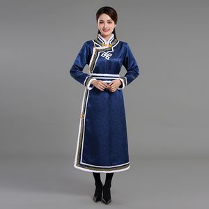 Winter vrouwen lange jas traditionele tang pak jas vrouwelijke Mongoolse festival party viering etnische stijl jas Azië kostuum