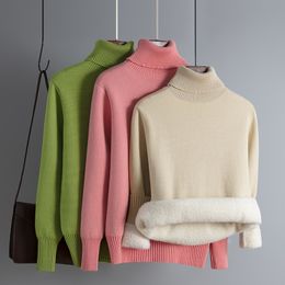 Pull épais à col roulé pour femmes d'hiver, tricot épais, couleur unie, pull slim, mode coréenne, pulls en laine de vison et cachemire 210420