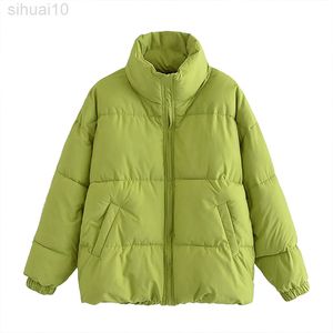 Parkas de invierno para mujer, abrigo Jakcet, prendas de vestir con cremallera verde, prendas de vestir de manga larga a la moda, abrigo cálido con bolsillos informales sólidos, chaqueta gruesa L220730