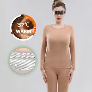 Conjunto de ropa interior térmica de invierno para mujer, termo grueso, sin costuras, doble capa, cálido, largo, cuerpo delgado, conjuntos de 2 piezas, lencería femenina 240103