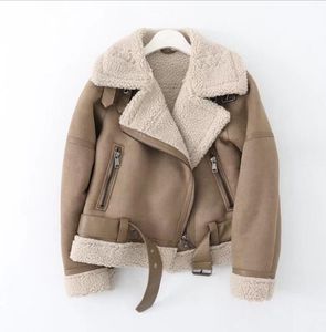 Veste d'hiver en daim épais et chaud pour femme, manteau marron, fourrure artificielle, peau de mouton