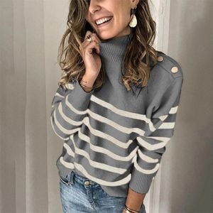 Dames Sweaters Winter Womens Turtleneck Vrouwen Herfst Gebreide Pullover Dames Gestreepte Sweater Lange Mouw Oversized Pull Femme 2021