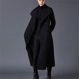 Winter dames wollen jas revers zwart donkerblauw lang sectie met grote maat 201221