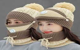 Hiver femmes écharpe masque chapeau trois ensemble chaud velours épais laine tricoté respirant cou plus chaud cyclisme coupe-vent Caps5441002