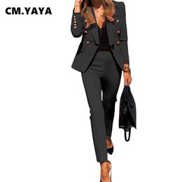 Hiver femmes ensemble cranté à manches longues Blazers crayon pantalon costume bureau dame deux pièces ensemble survêtements tenues décontractées GL806 210727