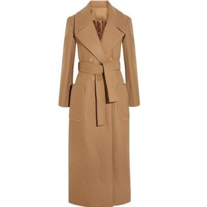Winter Dames Simple Cashmere Maxi Lange Design Jas Vrouwelijke Wollen Bovenkleding 210930