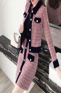 Winter Women Tweed Vintage Two Skirt Suits Sets Buttons Batons y ALINE SKITFITS Sets Elegant Fashion 2 piezas Sets7321503