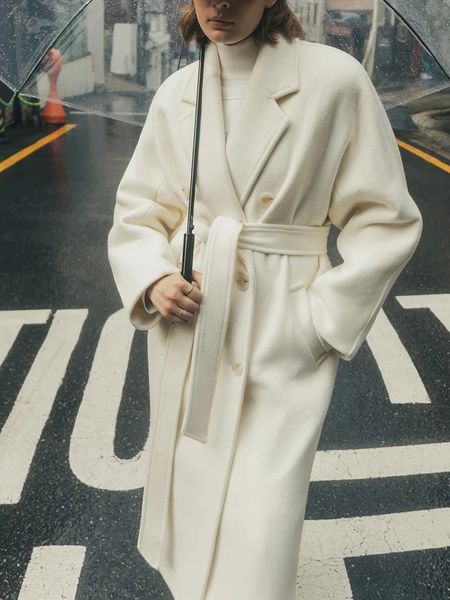 Hiver femmes Vintage Long manteau de laine avec ceinture solide décontracté Double boutonnage Chic vêtements d'extérieur dames pardessus femmes vestes 240127