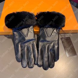 Hiver Femmes Designer Gants En Cuir En Peau De Mouton Dames De Luxe Lettre Broderie Gant Hommes Laine Gant Chaud Écran Tactile Mobile