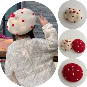 Winter Wool Berets for Kids Adults,Beanie Cap Solid Color Winter Hat Beaded Beret Cap for Women and Girls Casual Use 2284