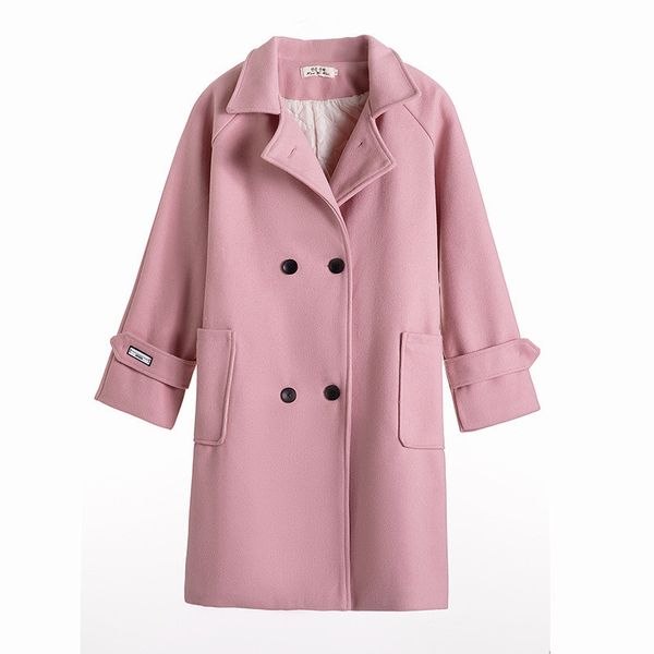 Manteau de laine d'hiver et veste femme rose coréenne longue chaude Élégant épaississant Cashmere Cape Vintage Cape femelle 210428