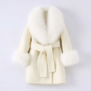 Winterwol voor kind natuurlijke bont bovenkleding kinderen baby trench jas dik warm vossen kraag kind S3908 231114