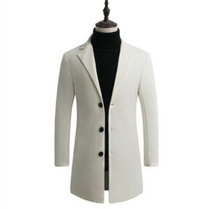 Chaqueta de lana de invierno Abrigo de alta calidad para hombre Abrigo casual de cuello delgado Abrigo largo de cuello de algodón para hombre