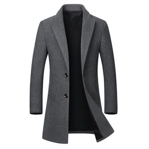 Veste d'hiver en laine pour hommes, manteau en laine de haute qualité, décontracté, col Slim, long manteau en coton, trench-coat 2 pièces