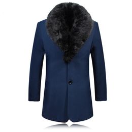 Зимнее шерстяное пальто, мужской теплый плащ с меховым воротником, Manteau Homme, пальто, мужская полушерстяная куртка средней длины, размер S-3XL 240116
