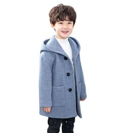 Winter Wollen Jas Voor Jongen Koreaanse Versie Mode Verdikking Knappe MidLengte Warm Houden Casual Kinderkleding 240108