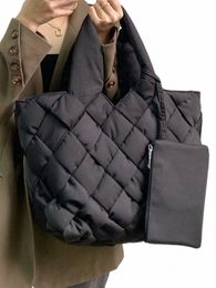 Sac à main fourre-tout rembourré en nylon tissé d'hiver Sac à bandoulière matelassé en plumes de grande capacité avec petit sac à main Phe Sac d'oreiller de luxe l44m #