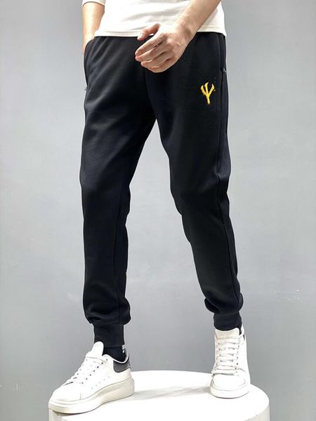 Pantalones de invierno con bolsillos y cremallera, pantalones de chándal gruesos y cálidos para hombre, ropa deportiva, pantalones de chándal informales, pantalones térmicos de lana para hombre, pantalones bordados