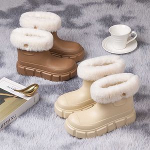 bottes d'hiver hiver nouvelle semelle épaisse à manches moyennes portant de la neige pour les femmes imperméable polyvalente plus peluche épaissie confortable coton chaud