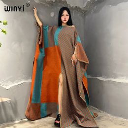 Winyi Print Comfort Warm Fashion Kaftan Holiday Dress Elegant Africa Women Boho Party Winterkleding voor vrouwen lange jurk 240415