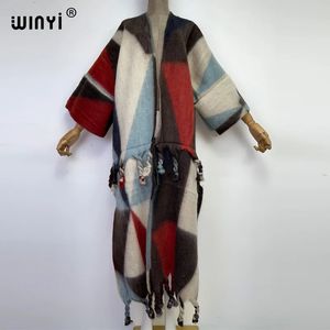WINYI hiver femmes gland Cardigan manteau lâche robe de noël robe longue épais chaud taille libre moyen-orient femme caftan 231229