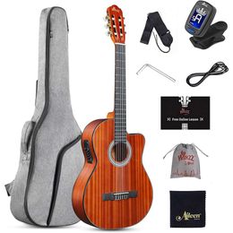 Winzz AC309CE 39 inch gesneden nylon-string Classical Electric Guitar Build-In Pickup Kit Set online lessen-perfect voor beginners en ervaren spelers