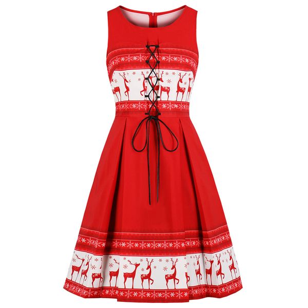 Wipalo-vestido Vintage con estampado de alces de Navidad, Vestidos de fiesta con cordones, bata Retro Rockabilly, vestido Retro oscilante para mujer, Vestidos de talla grande