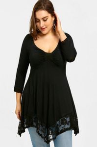 Wipalo Plus Size 5XL Empire Taille Zakdoek TShirt Dames Lente Kanten Rand Dames Casual Zwart Asymmetrisch Dames Tops Tees9064090