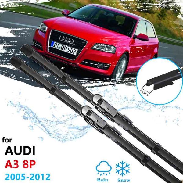 Balais d'essuie-glace pour Audi A3 8P 2005 ~ 2012, essuie-glace avant, accessoires de voiture, autocollants 2006 2007 2008 2010 2011