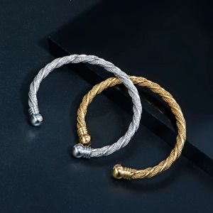 Draad 14k Goud Gevlochten Bangle voor Vrouwen Mannen Lente Link Wrap Open Verstelbare Bal Armband Trendy Sieraden 2024