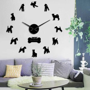Fil Fox Terrier Dog silencieux Quartz DIY Horloge murale Doggie Silhouette Cadeau pour les amateurs de chien Miroir Horloge Surface Montre Pet Shop déco X0726