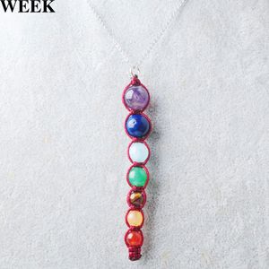 Lave multicolore 7 Chakra guérison équilibre perles colliers ensemble femmes collier pendentifs boucles d'oreilles Reiki spirituel Yoga bijoux E9194