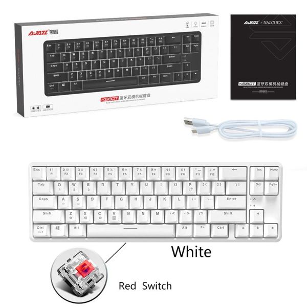 Teclado mecánico con cable Bluetooth 68 teclas con diseño anti-ghosting para Ajazz K680t diferentes modos de retroiluminación tipo C 1000mAh