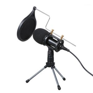 Microphone à condensateur filaire Audio 3,5 mm Mic Enregistrement vocal KTV Karaoke Mic avec support pour téléphone PC1