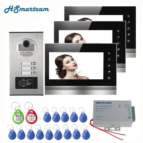 Monitores a Color con cable para el hogar, videoportero para apartamento, tarjeta RFID HID, sistema de intercomunicación Audio Visual 240123