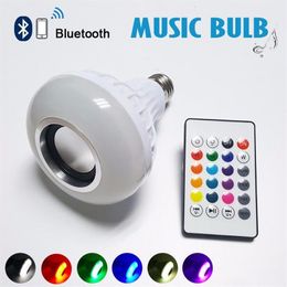 Inalámbrico 12W Power E27 LED RGB Bluetooth Bulb Bulb Light Music tocando iluminación RGB con control remoto278F