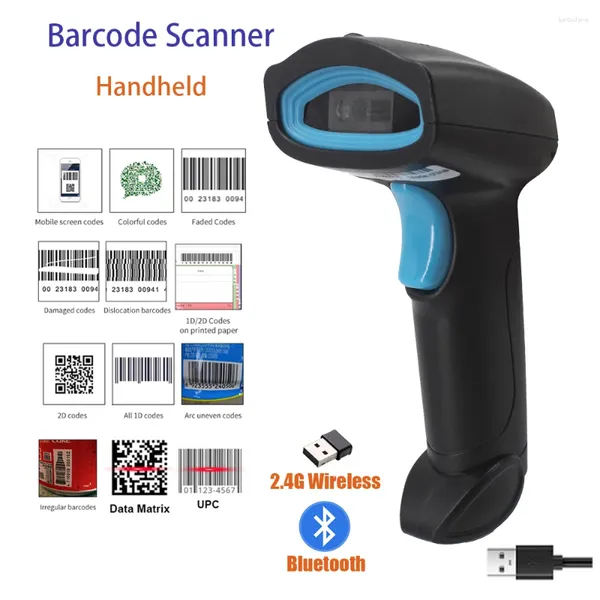 Escáner de código de barras 2D inalámbrico Bluetooth portátil portátil 1D/2D Código QR Reader Identificación rápida CMOS para almacén minorista