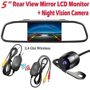 Draadloze 5 inch achteruitkijkspiegel Monitor auto back -up camera kit nacht vison voor pick -up SUVS bestelwagens