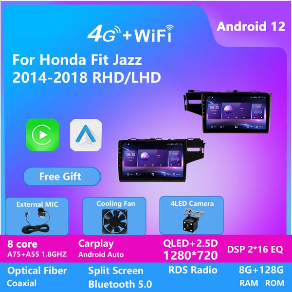 Sans fil Apple Carplay vidéo multimédia affichage Android Auto écran tactile lecteur DVD de voiture pour Honda FIT JAZZ 2014-2018