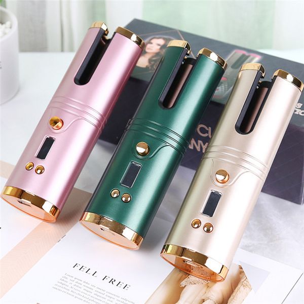 Couc à cheveux automatique sans fil Portable USB rechargeable rotatif Curling Iron Women Girl LCD Affichage de la machine bouclée