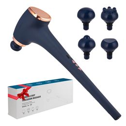 Structure de pistolet de massage Shiatsu sans fil pour tout le corps, têtes multi-vibrations, marteau de massage portable à long manche avec câble USB